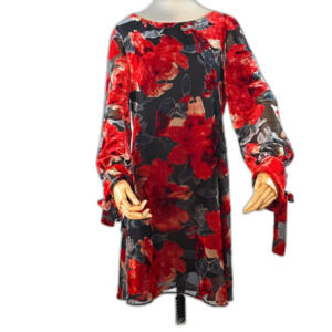 Neiman Marcus | Flocked Velvet Red and Cream and Black Dress | Sz 12